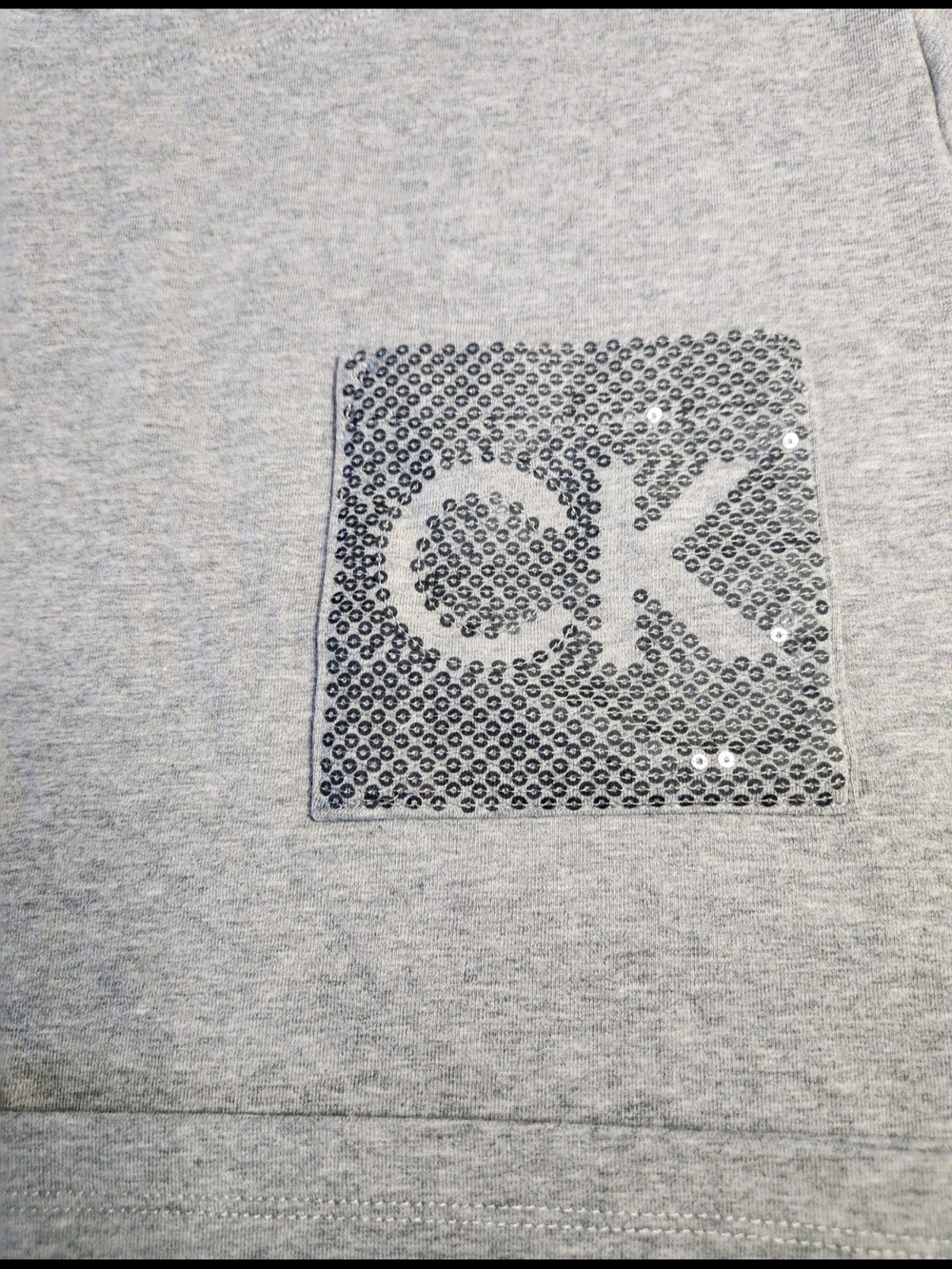 Ladies Size XL Calvin Klein Light Gray CK Pocket Tee W/Sequins - Picture 2 of 5
